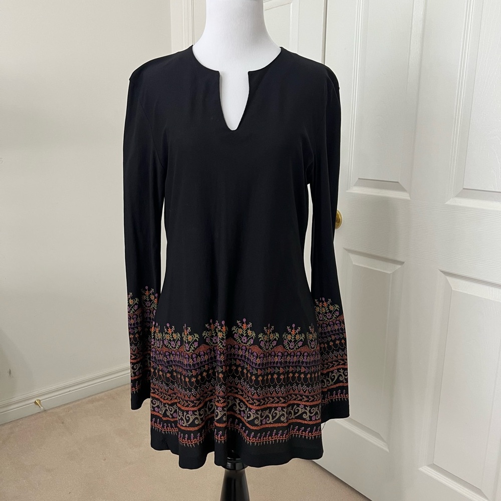 Chic Black and Multicolor Long Sleeve Dress